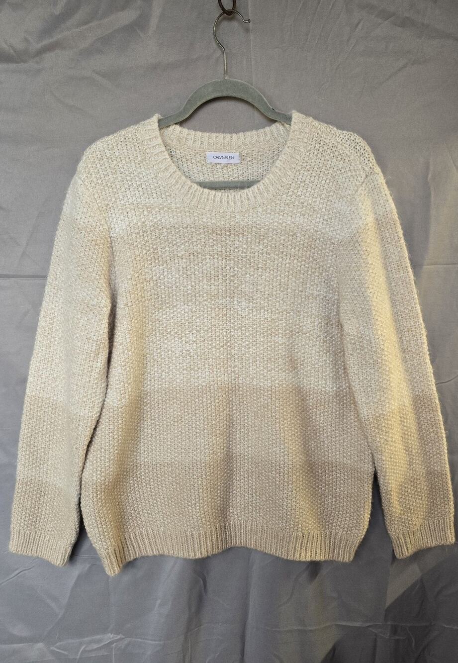 Calvin Klein Sweater Womens Large Beige Knit Crew Neck Long Sleeve Pullover